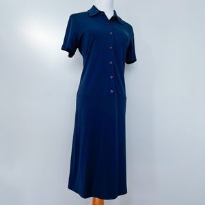 CITY DKNY | Office Jersey Dark Blue Dress Knee Length Drop Waist Short Sleeve M